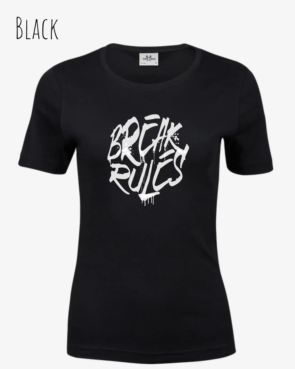 das bild zeigt das T-Shirt Tee Jays Women's Interlock Tee STYLE 580 in der farbe black mit dem design "break rules",