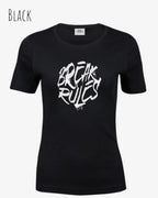 das bild zeigt das T-Shirt Tee Jays Women's Interlock Tee STYLE 580 in der farbe black mit dem design "break rules",