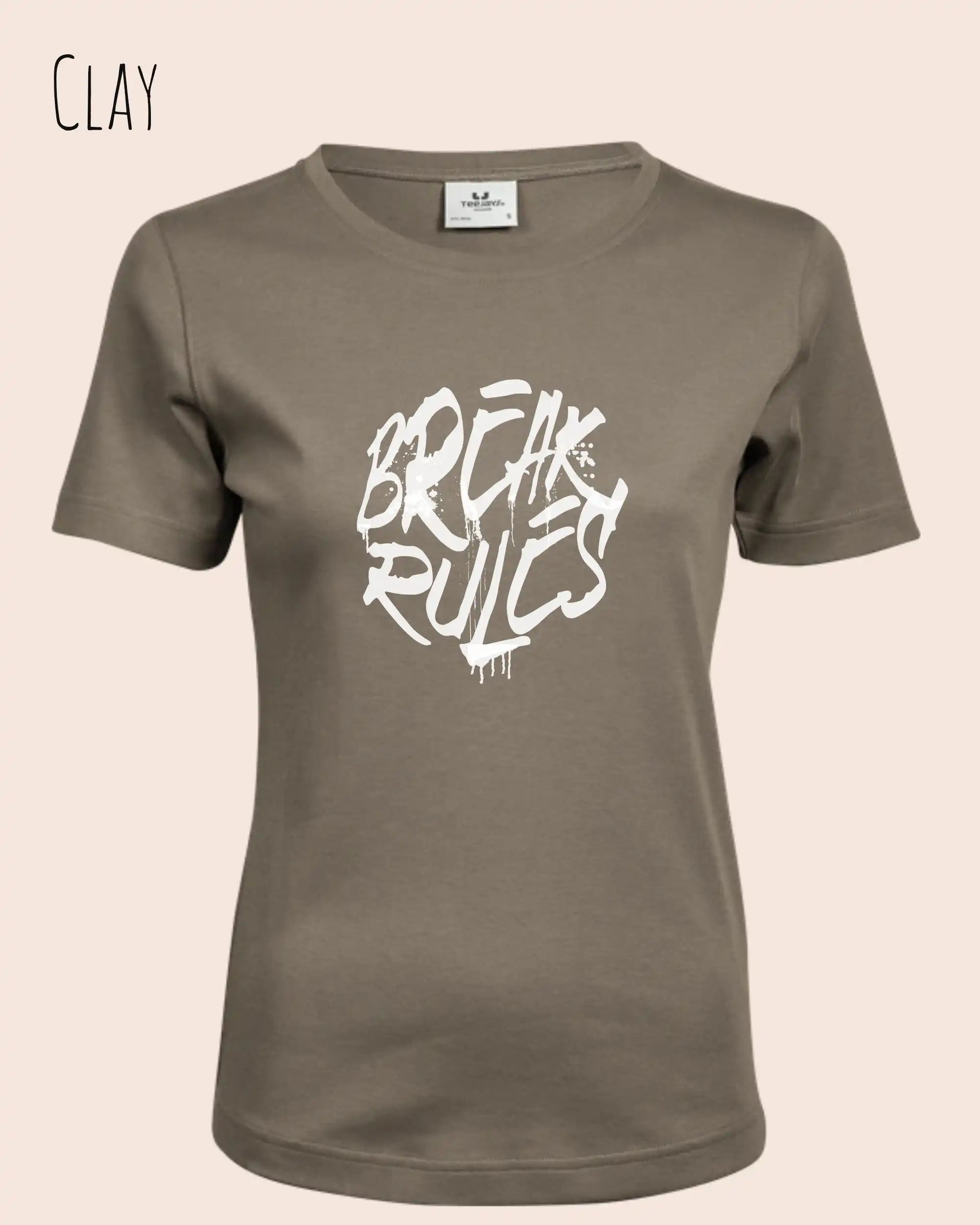 das bild zeigt das T-Shirt Tee Jays Women's Interlock Tee STYLE 580 in der farbe clay mit dem design "break rules",