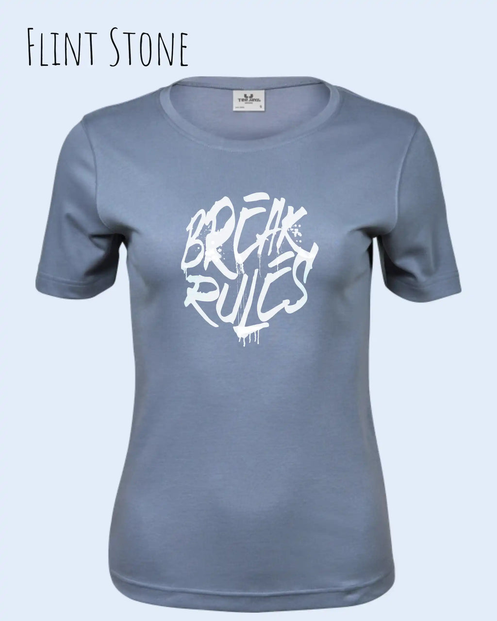 das bild zeigt das T-Shirt Tee Jays Women's Interlock Tee STYLE 580 in der farbe flint stone mit dem design "break rules",