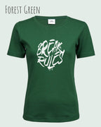 das bild zeigt das T-Shirt Tee Jays Women's Interlock Tee STYLE 580 in der farbe forest green mit dem design "break rules",