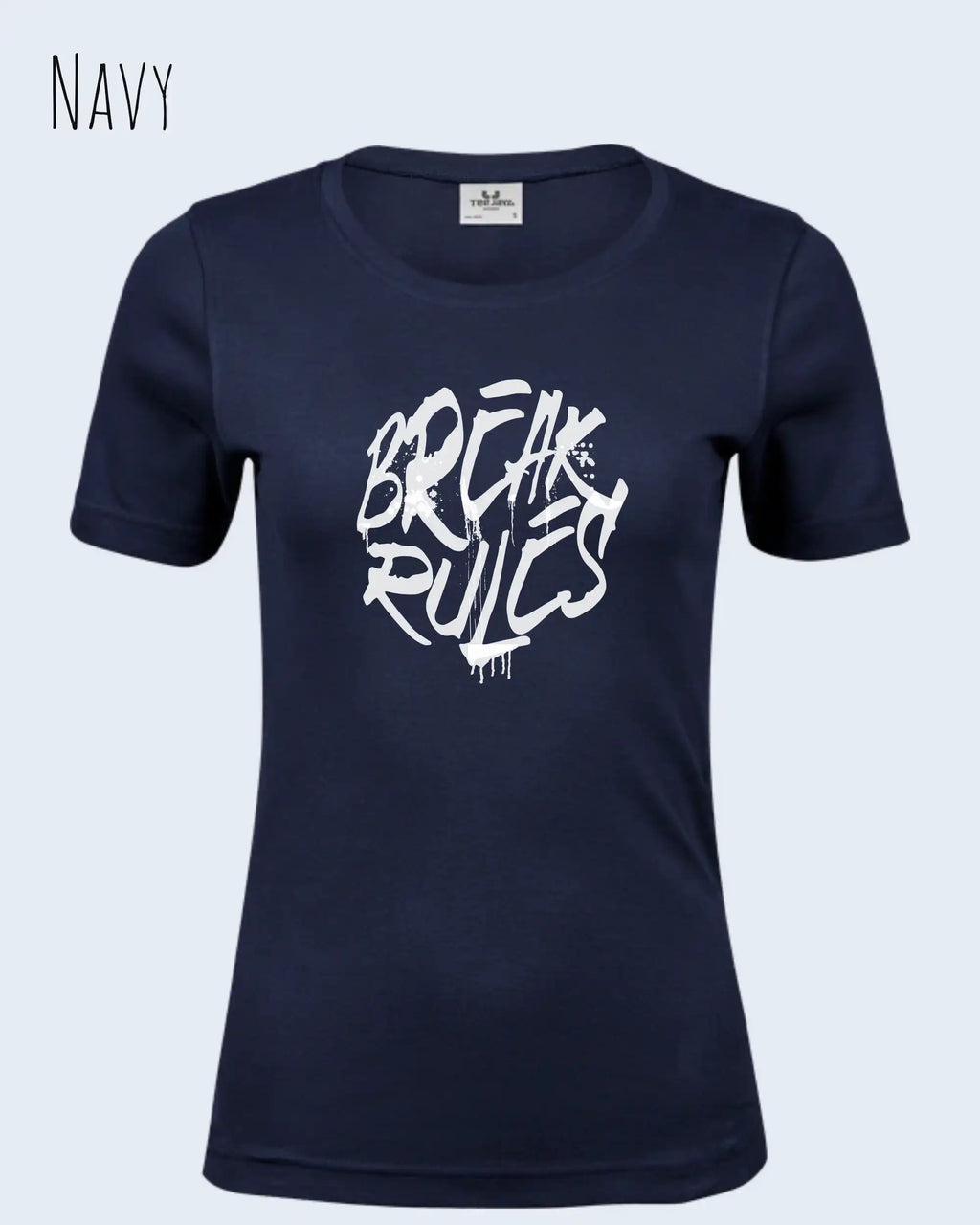 das bild zeigt das T-Shirt Tee Jays Women's Interlock Tee STYLE 580 in der farbe navy mit dem design "break rules",