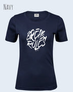 das bild zeigt das T-Shirt Tee Jays Women's Interlock Tee STYLE 580 in der farbe navy mit dem design "break rules",