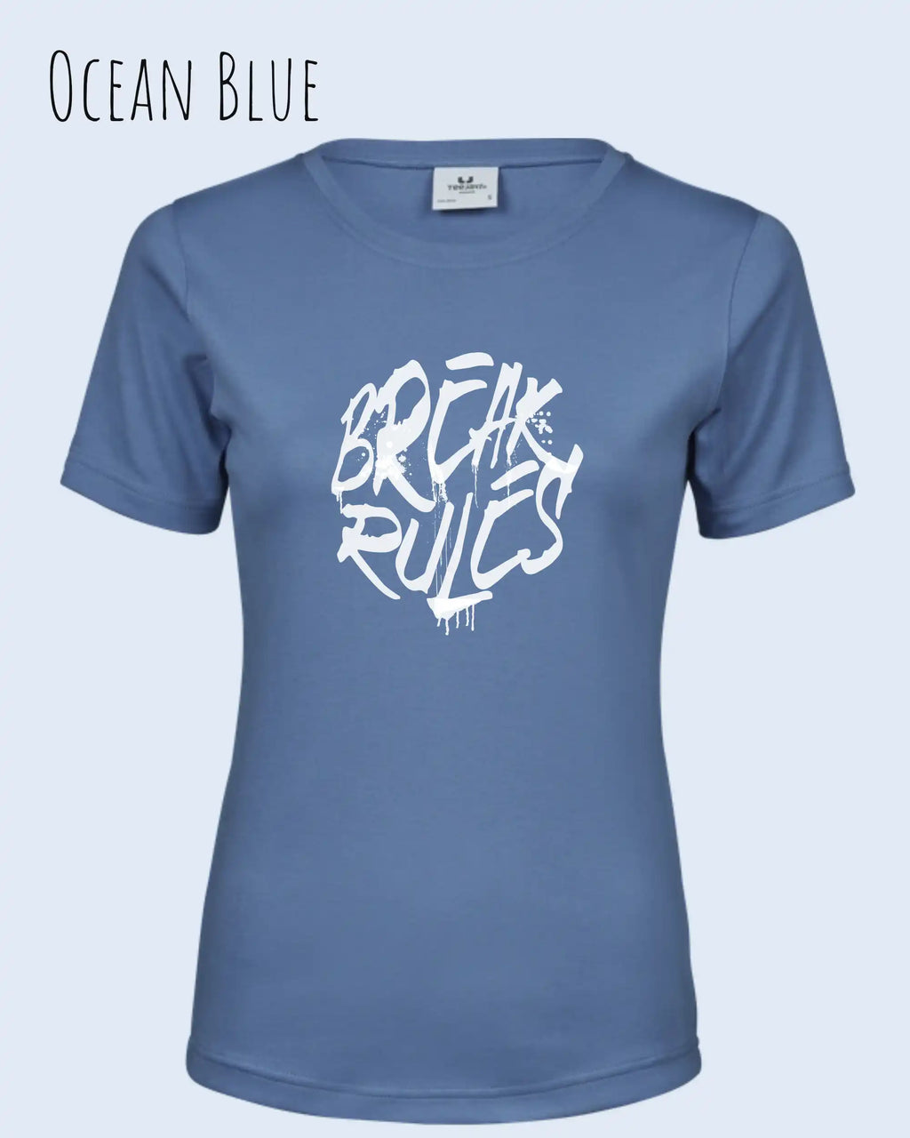 das bild zeigt das T-Shirt Tee Jays Women's Interlock Tee STYLE 580 in der farbe ocean blue mit dem design "break rules",