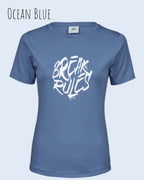 das bild zeigt das T-Shirt Tee Jays Women's Interlock Tee STYLE 580 in der farbe ocean blue mit dem design "break rules",