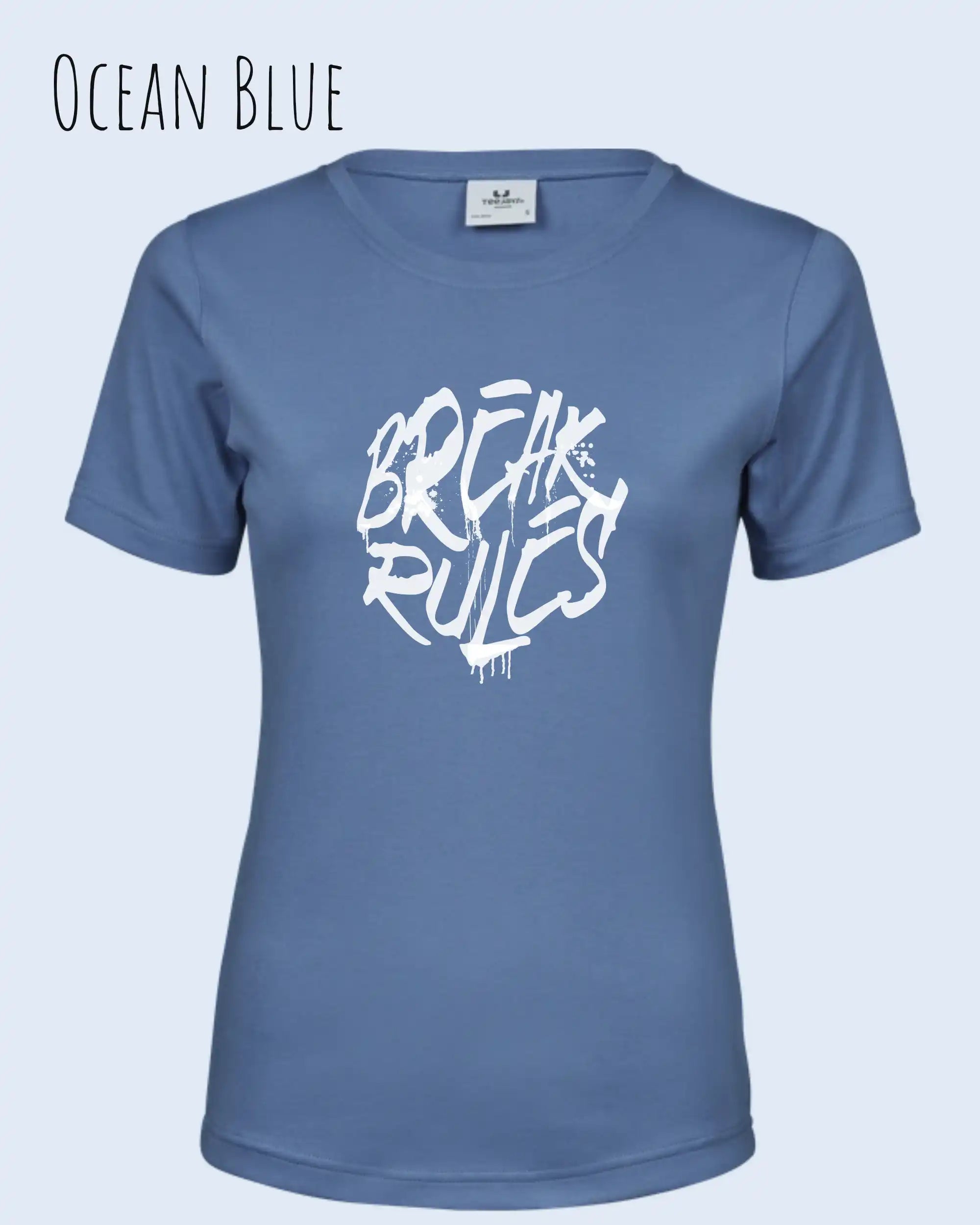 das bild zeigt das T-Shirt Tee Jays Women's Interlock Tee STYLE 580 in der farbe ocean blue mit dem design "break rules",