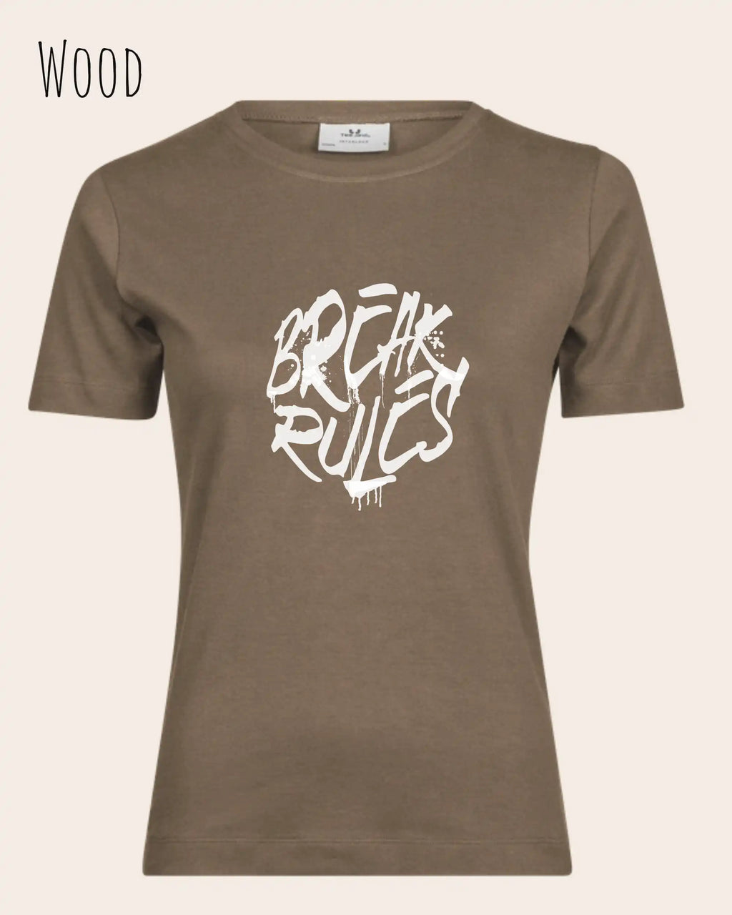das bild zeigt das T-Shirt Tee Jays Women's Interlock Tee STYLE 580 in der farbe wood mit dem design "break rules",