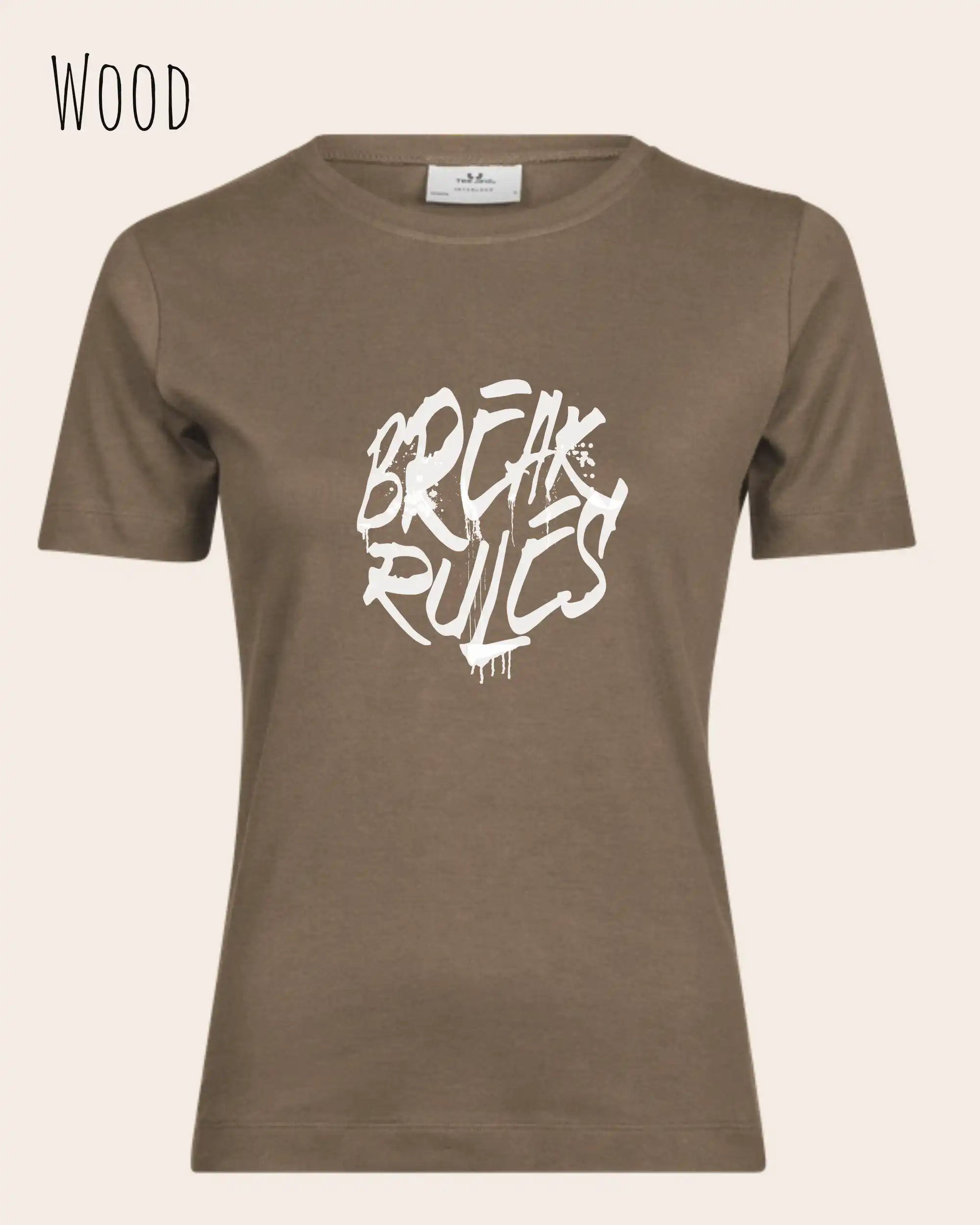 das bild zeigt das T-Shirt Tee Jays Women's Interlock Tee STYLE 580 in der farbe wood mit dem design "break rules",