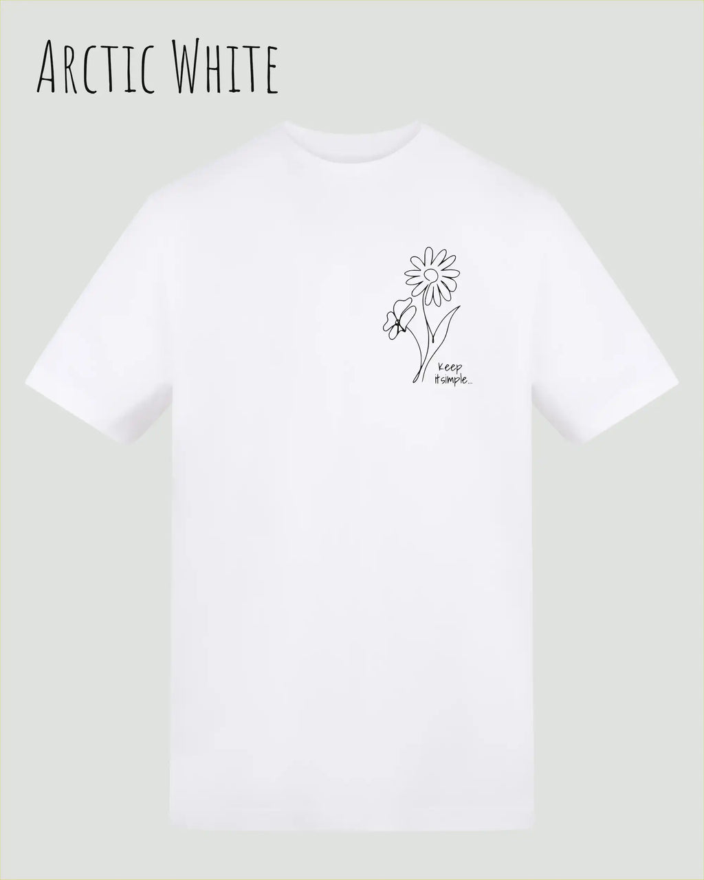 das bild zeigt das awdis t-shirt 180 T in arctic white mit dem design keep it simple.