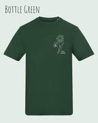 das bild zeigt das awdis t-shirt 180 T in bottle green mit dem design keep it simple