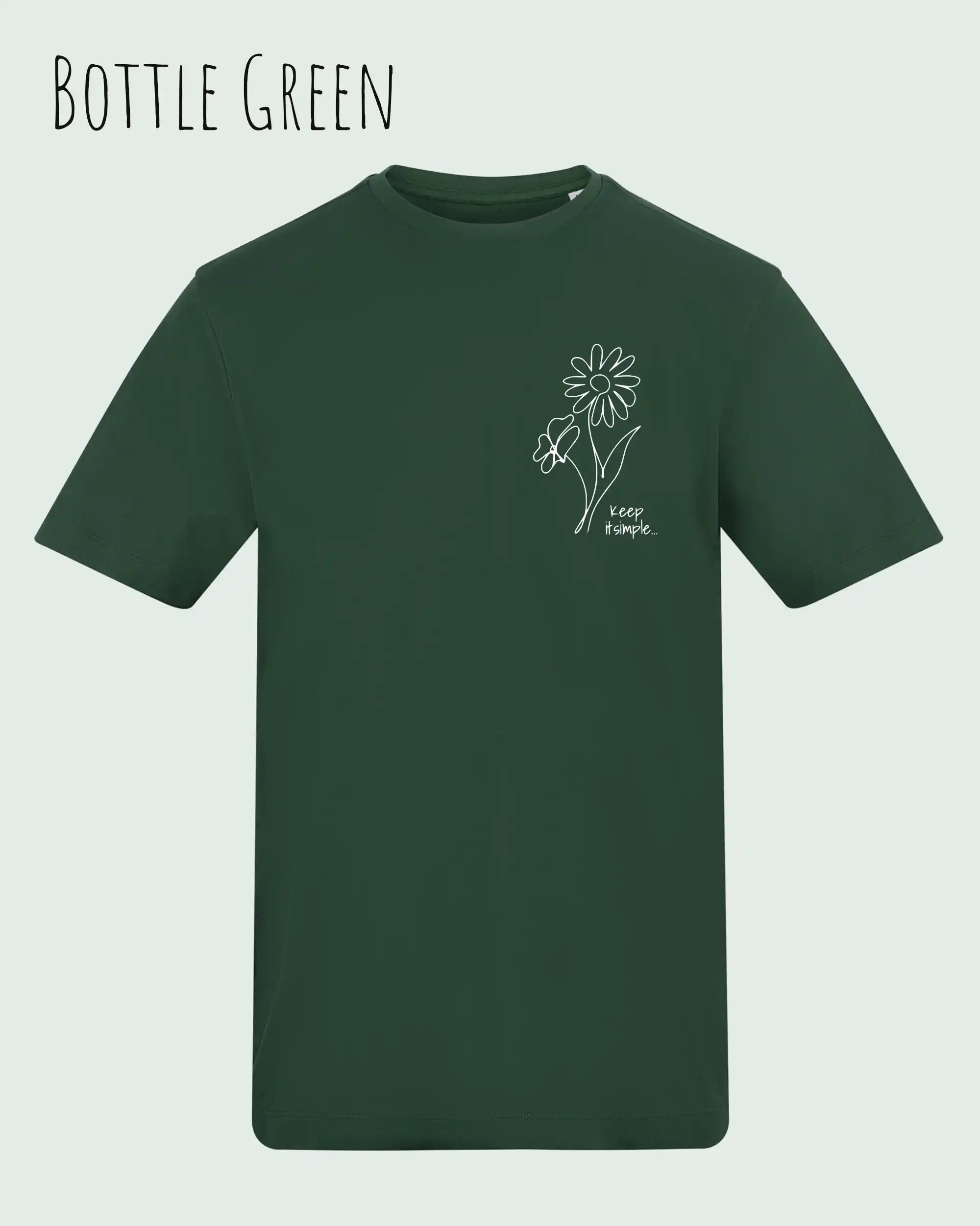 das bild zeigt das awdis t-shirt 180 T in bottle green mit dem design keep it simple