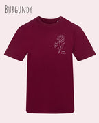 das bild zeigt das awdis t-shirt 180 T in Burgund mit dem design keep it simple.