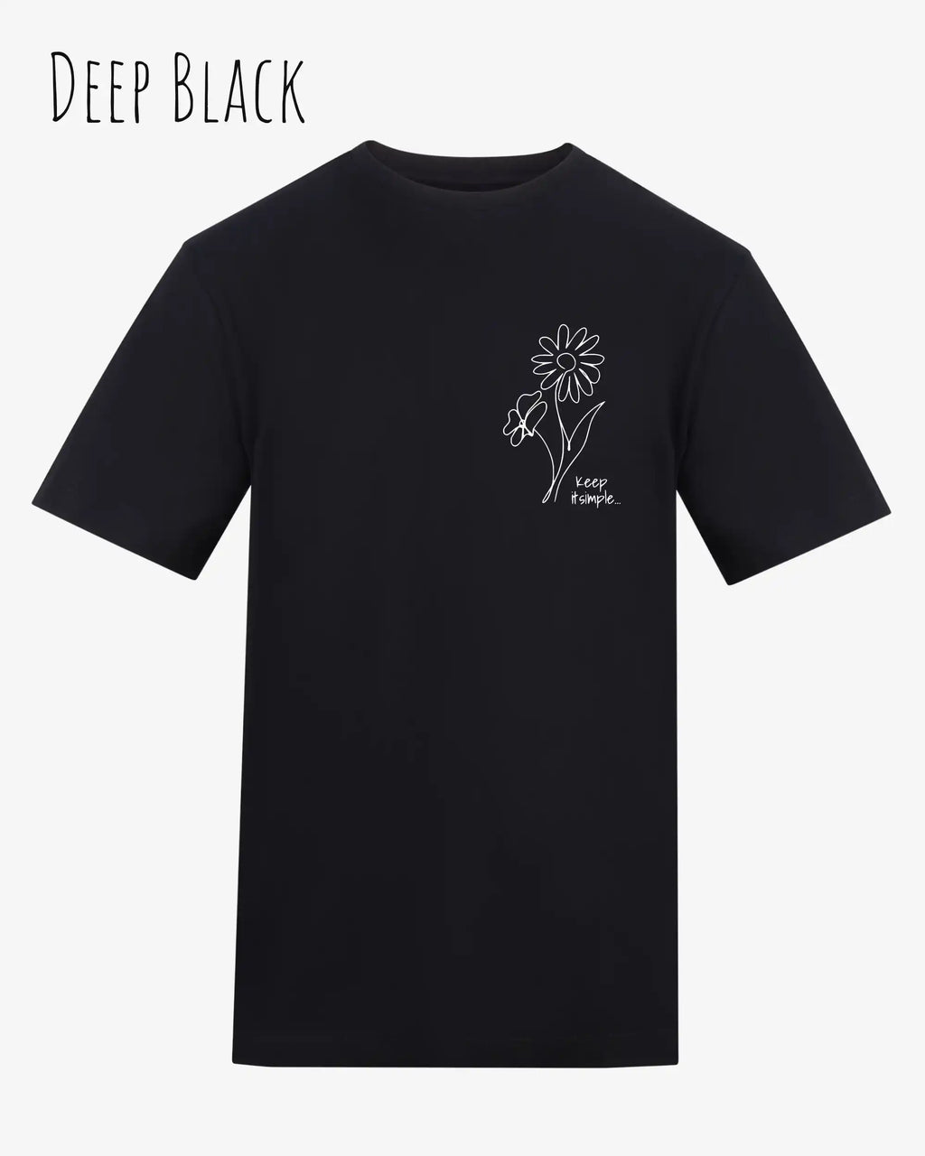 das bild zeigt das awdis t-shirt 180 T in deep black mit dem design keep it simple.