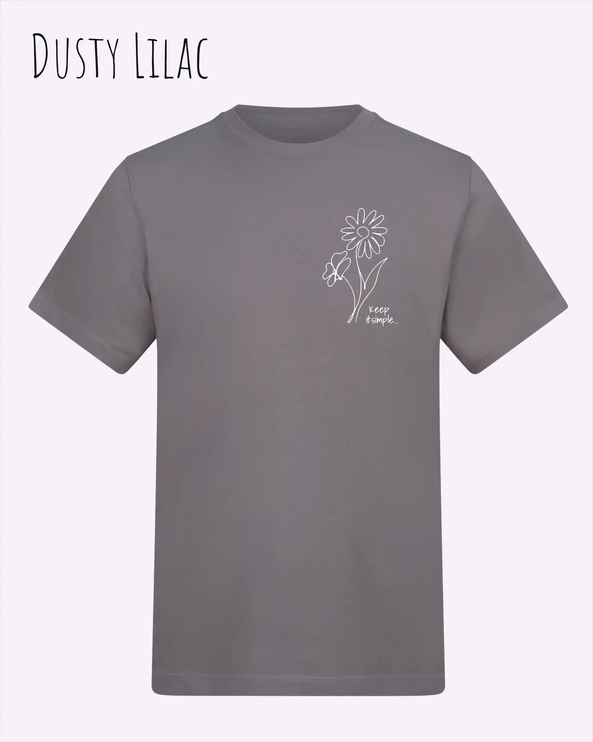 das bild zeigt das awdis t-shirt 180 T in dusty lilac mit dem design keep it simple.