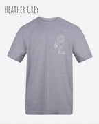 das bild zeigt das awdis t-shirt 180 T in heather grey mit dem design keep it simple.