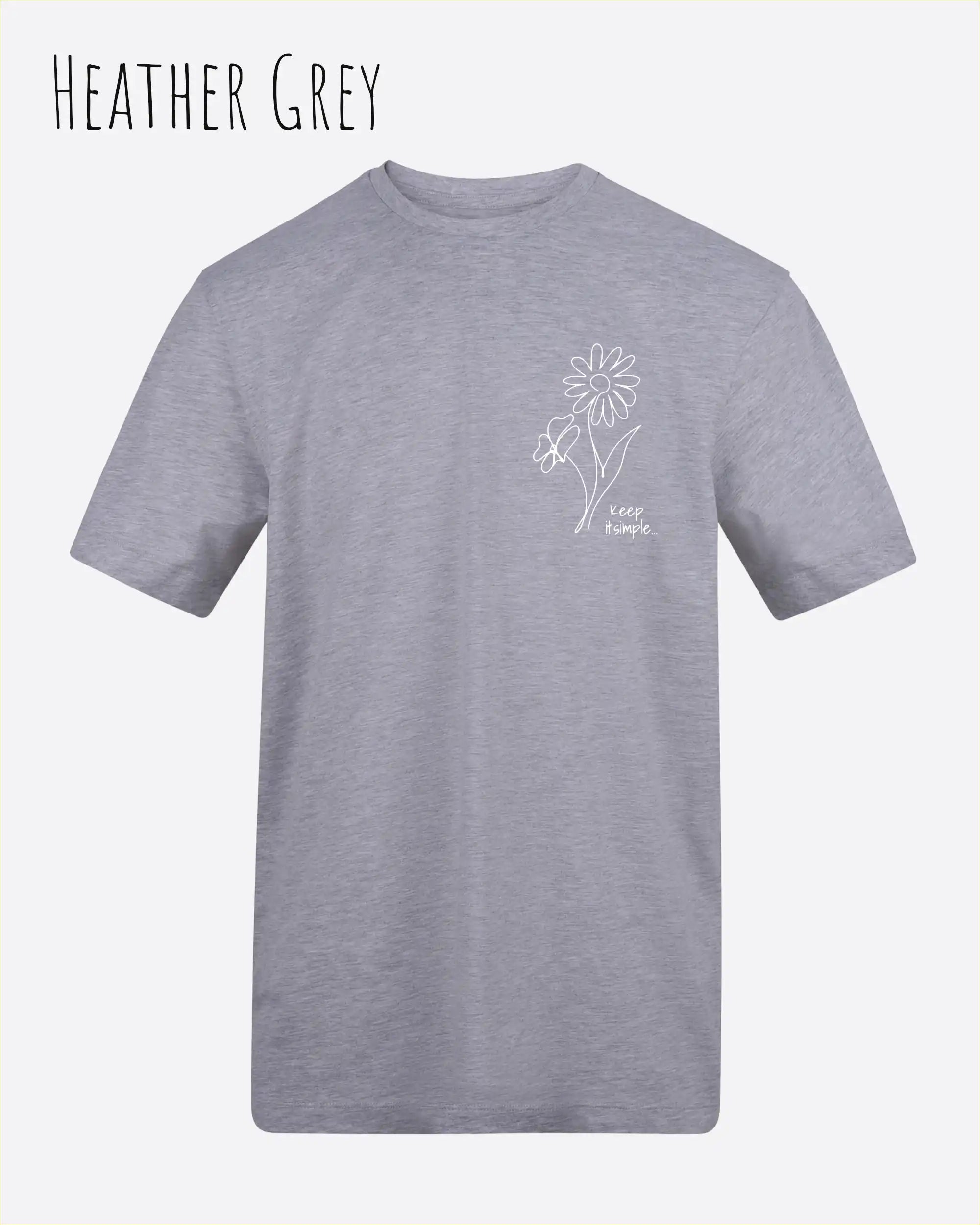 das bild zeigt das awdis t-shirt 180 T in heather grey mit dem design keep it simple.