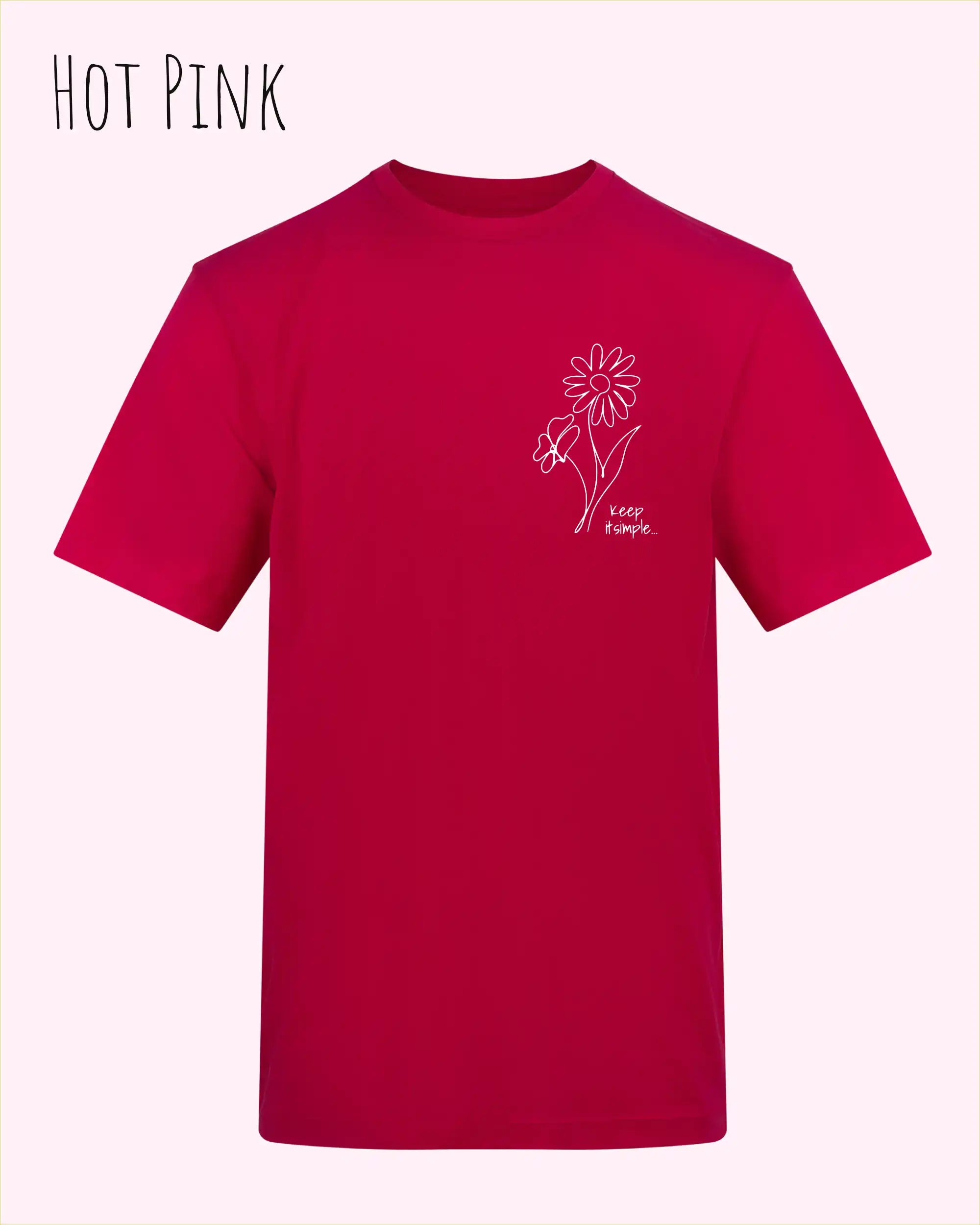 das bild zeigt das awdis t-shirt 180 T in hot pink mit dem design keep it simple.