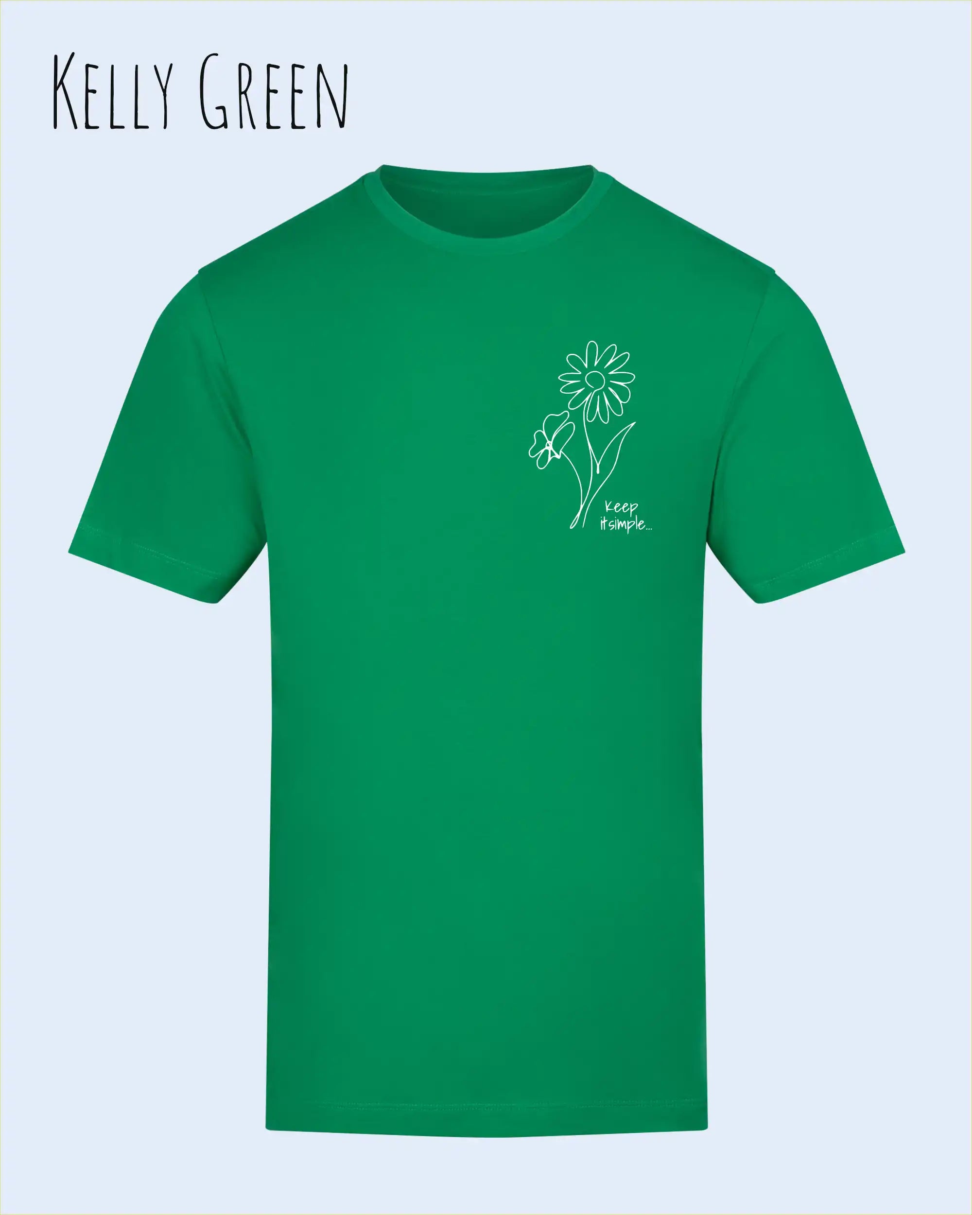 das bild zeigt das awdis t-shirt 180 T in kelly green mit dem design keep it simple.
