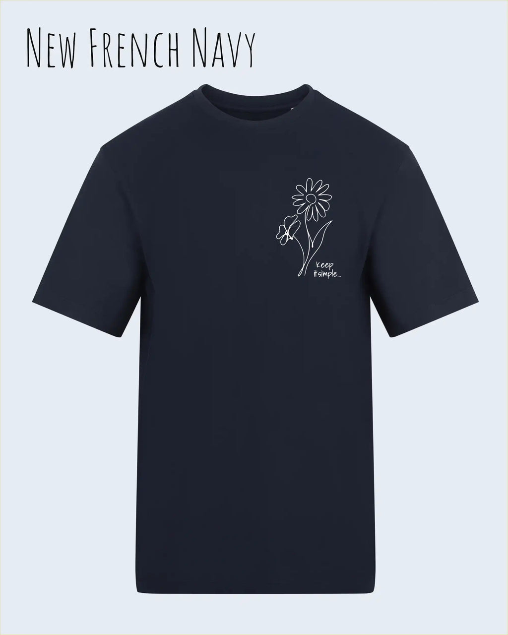 das bild zeigt das awdis t-shirt 180 T in new French navy mit dem design keep it simple.