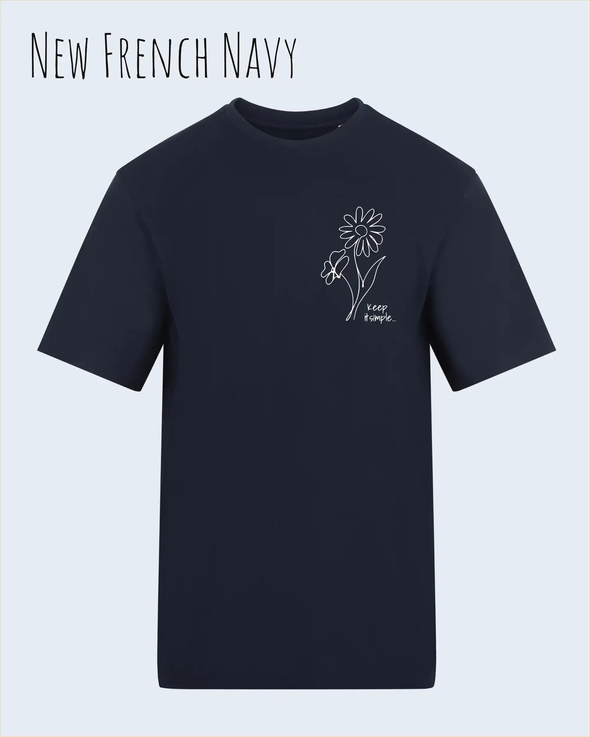 das bild zeigt das awdis t-shirt 180 T in new French navy mit dem design keep it simple.