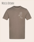 das bild zeigt das awdis t-shirt 180 T in Mocca brown mit dem design keep it simple.