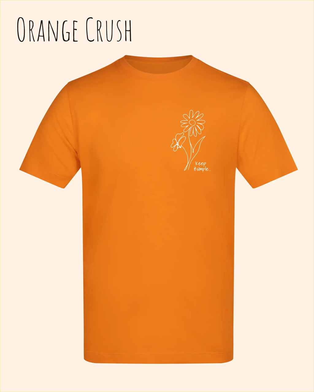 das bild zeigt das awdis t-shirt 180 T in orange crush mit dem design keep it simple.