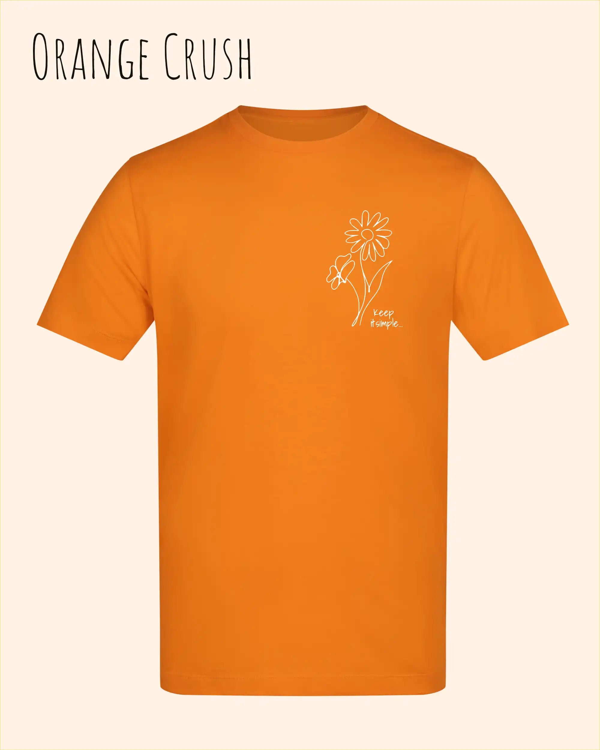 das bild zeigt das awdis t-shirt 180 T in orange crush mit dem design keep it simple.