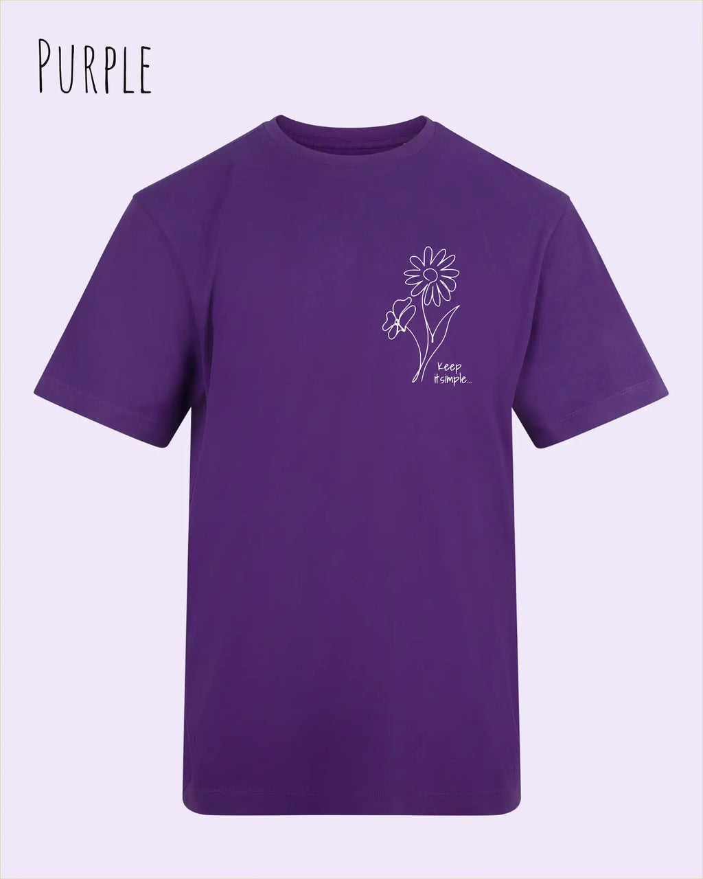 das bild zeigt das awdis t-shirt 180 T in purple mit dem design keep it simple.