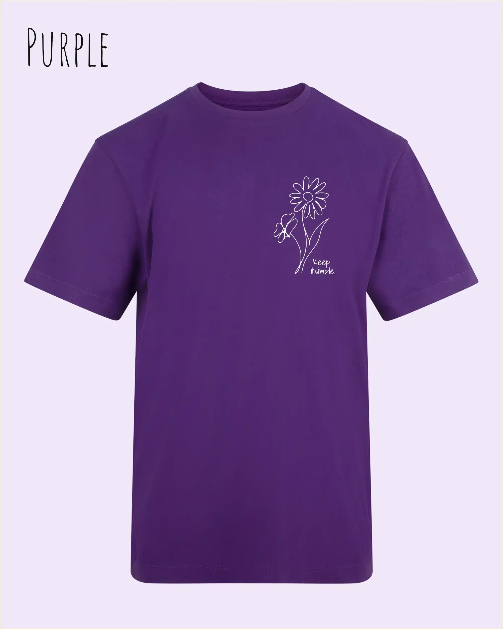das bild zeigt das awdis t-shirt 180 T in purple mit dem design keep it simple.