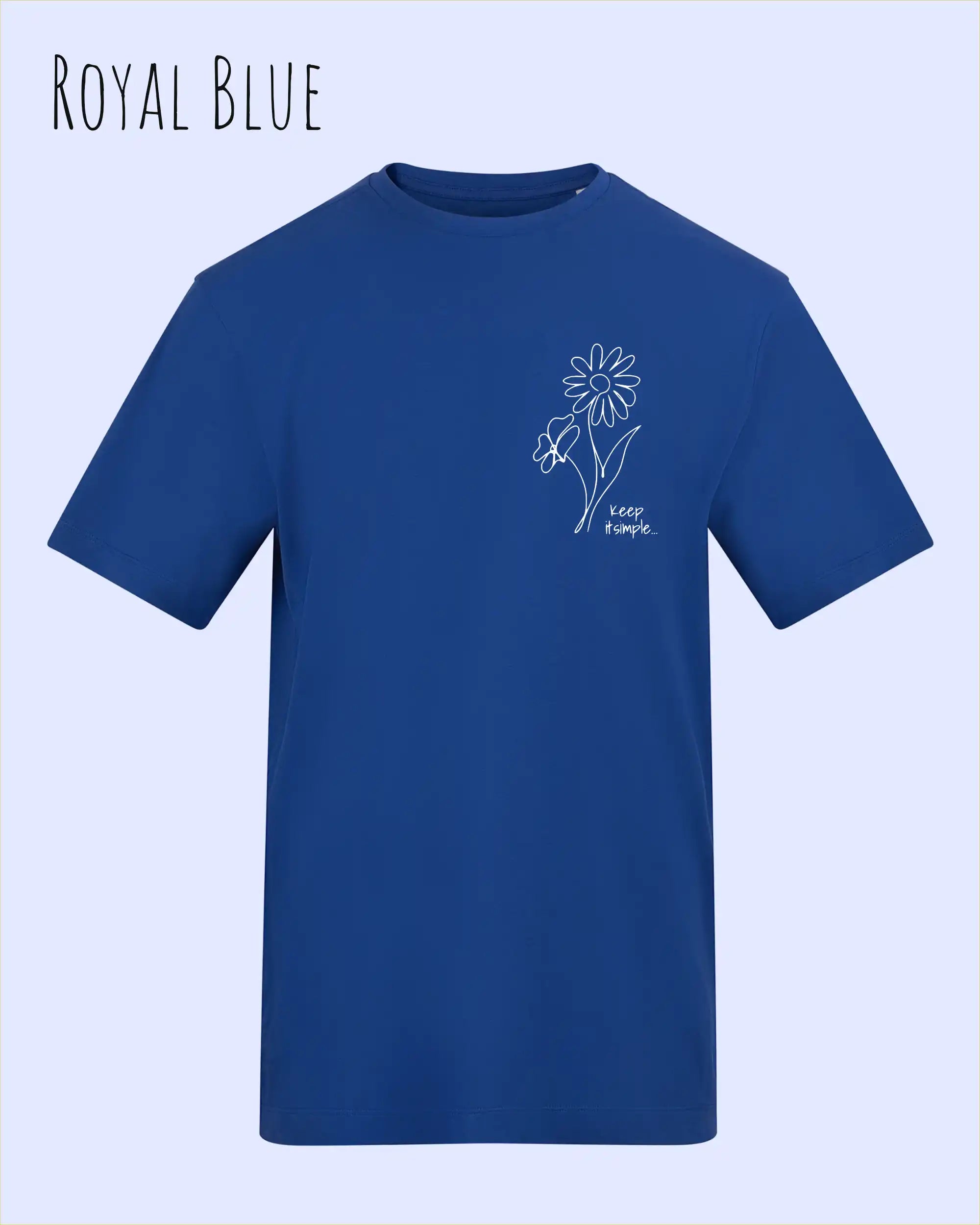 das bild zeigt das awdis t-shirt 180 T in royal blue mit dem design keep it simple.