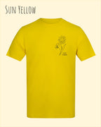 das bild zeigt das awdis t-shirt 180 T in sun yellow mit dem design keep it simple.