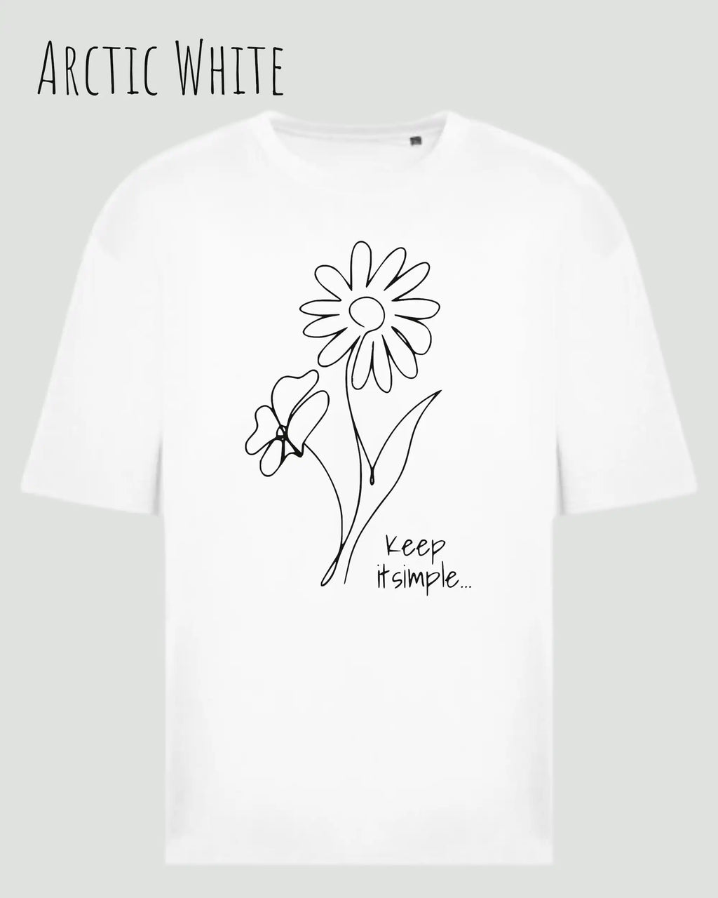 die Abbildung zeigt ein oversized heavyweight design-t-shirt in der farbe arctic white und mit dem motiv keep it simple.