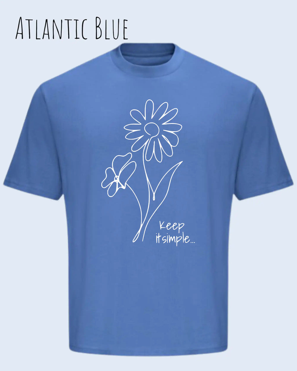 die Abbildung zeigt ein oversized heavyweight design-t-shirt in der farbe atlantic blue und mit dem motiv keep it simple.