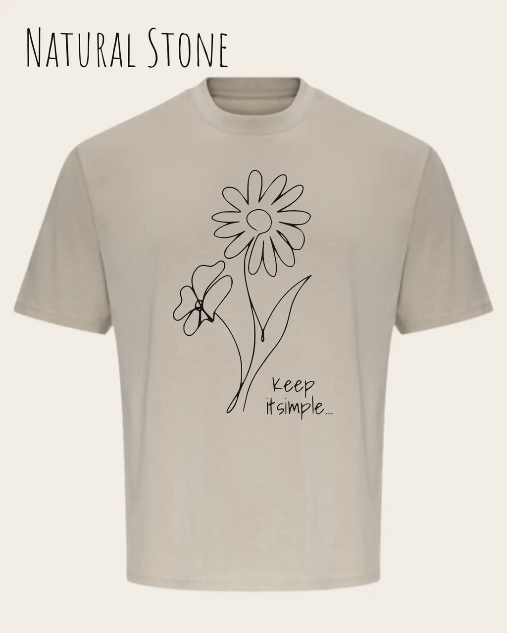 die Abbildung zeigt ein oversized heavyweight design-t-shirt in der farbe natural stone und mit dem motiv keep it simple.