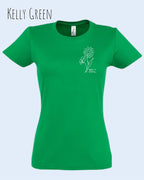 Das Bild zeigt das Basic Design-T-Shirt mit tailliertem Schnitt in der Farbe kelly green und mit dem statement keeü it simple.