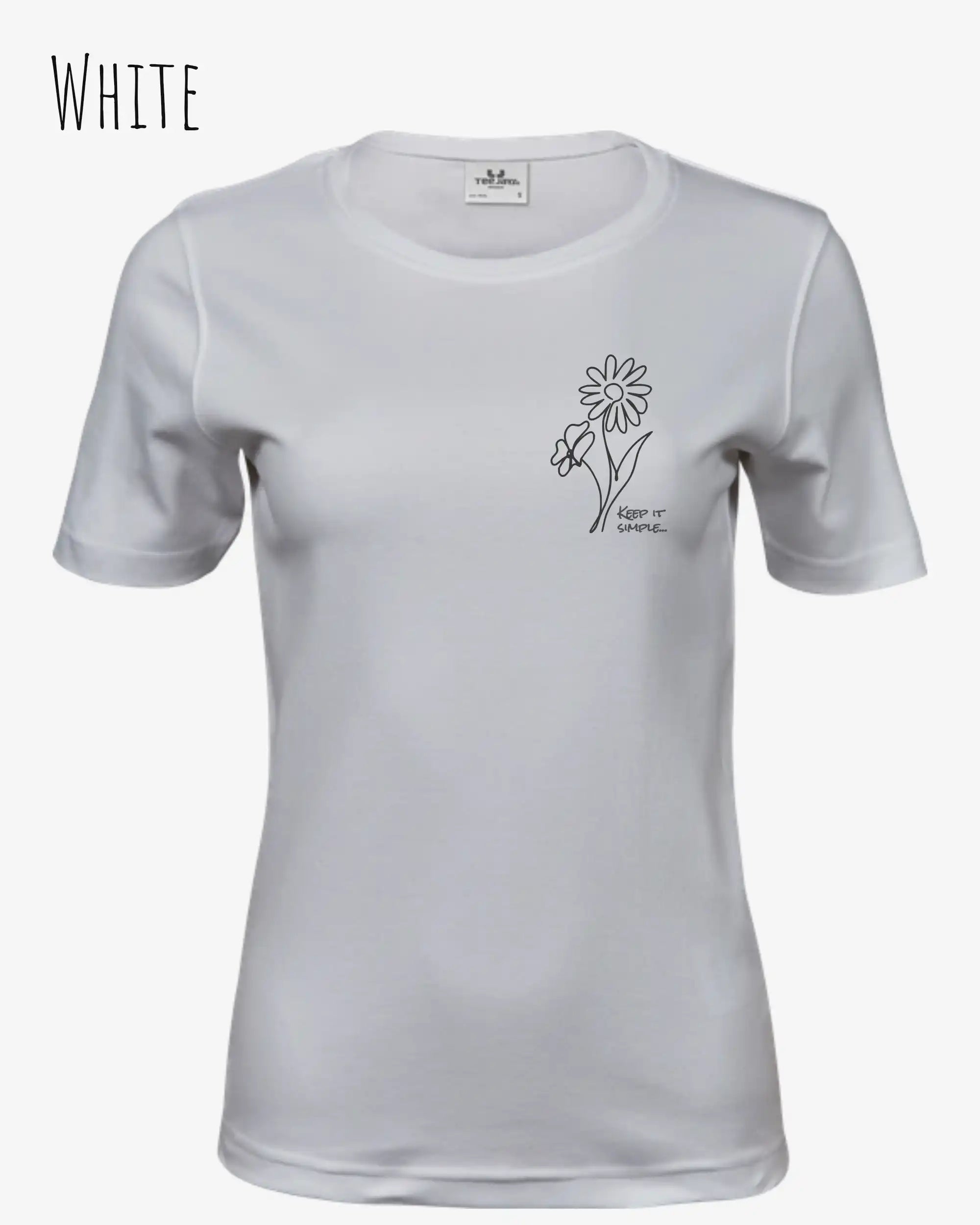 Das Bild zeigt das Organic Premium T-Shirt in der Farbe white mit dem Statement-Design keep it simple.