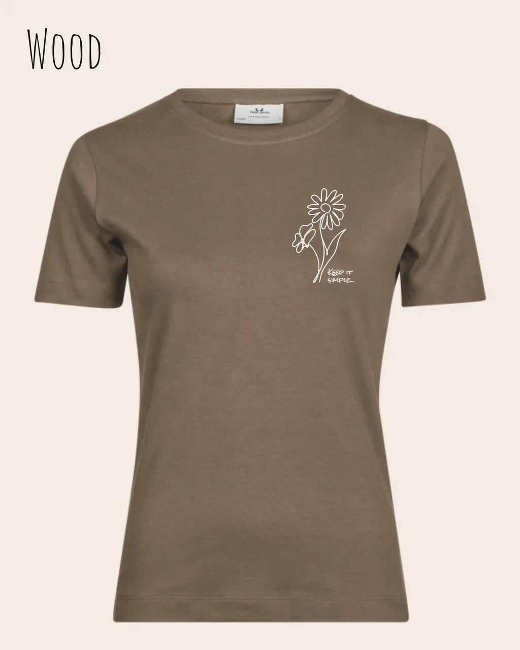 Das Bild zeigt das Organic Premium T-Shirt in der Farbe wood mit dem Statement-Design keep it simple.