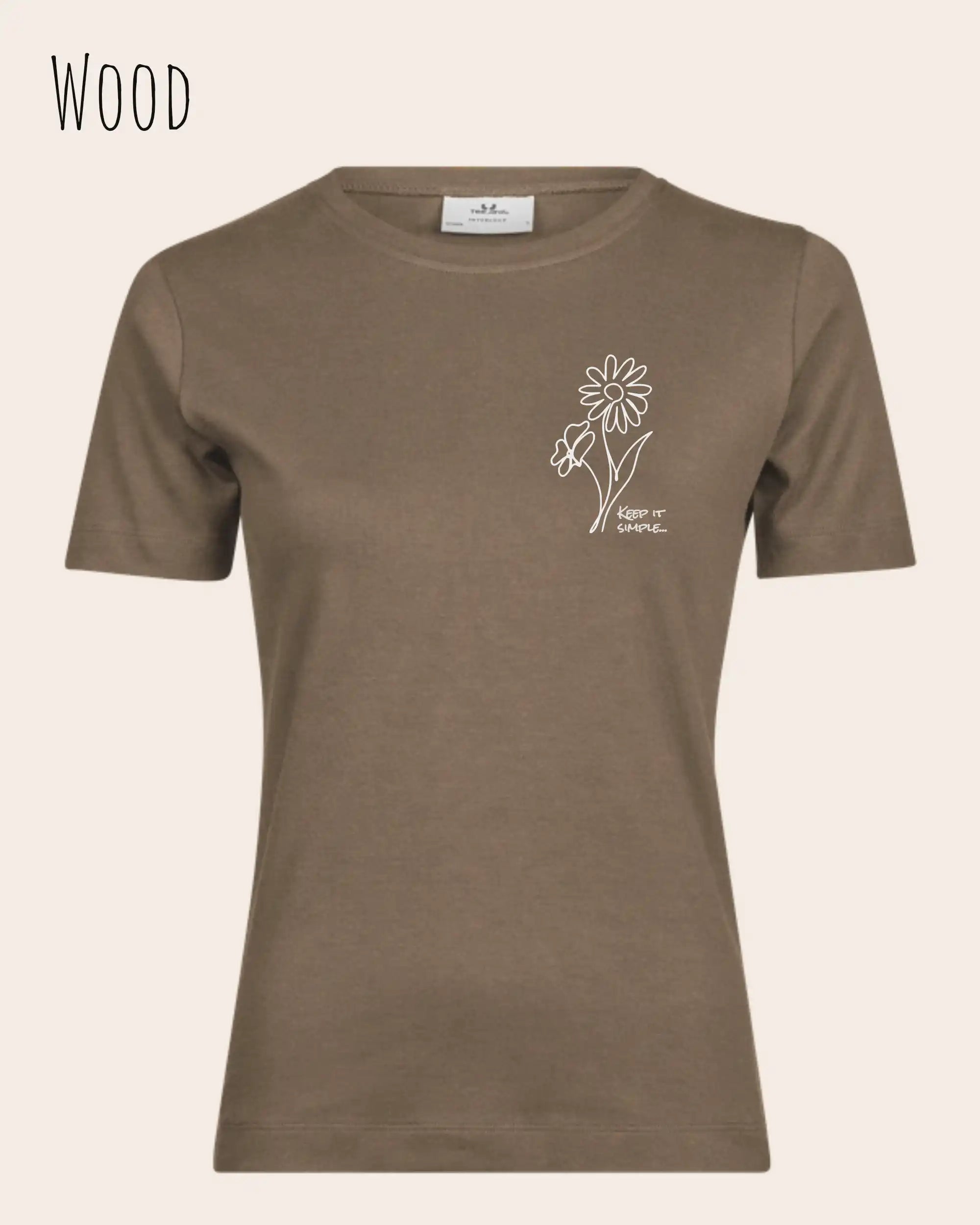 Das Bild zeigt das Organic Premium T-Shirt in der Farbe wood mit dem Statement-Design keep it simple.