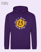 Das Bild zeigt den Unisex Hoodie JH001 von awdis in der Farbe purple mit dem Design Nothing beats a great smile.