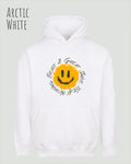 Das Bild zeigt den oversized hoodie jh111 von just hoods in der farbe arctic nwhite  mit dem design notihing beats a great smile.