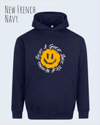 Das Bild zeigt den oversized hoodie jh111 von just hoods in der farbe new french nnavy mit dem design notihing beats a great smile.