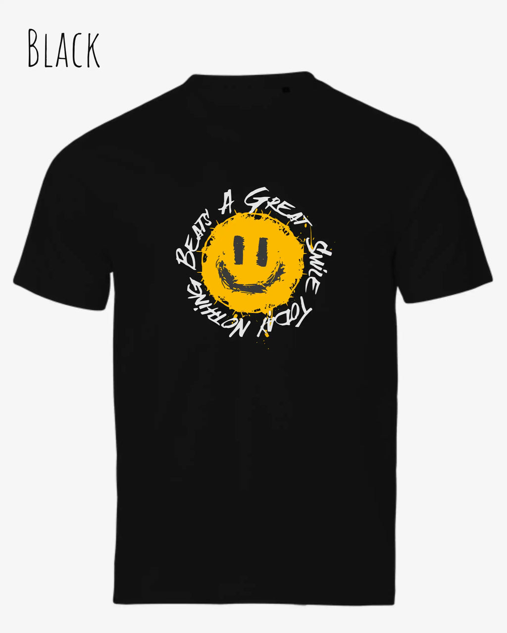 Das Bild zeigt  das Unisex oprganic t-shirt Tee Jays Urban Luxury Tee 1150  in der farbe black mit dem statement nothing beats a great smile today.