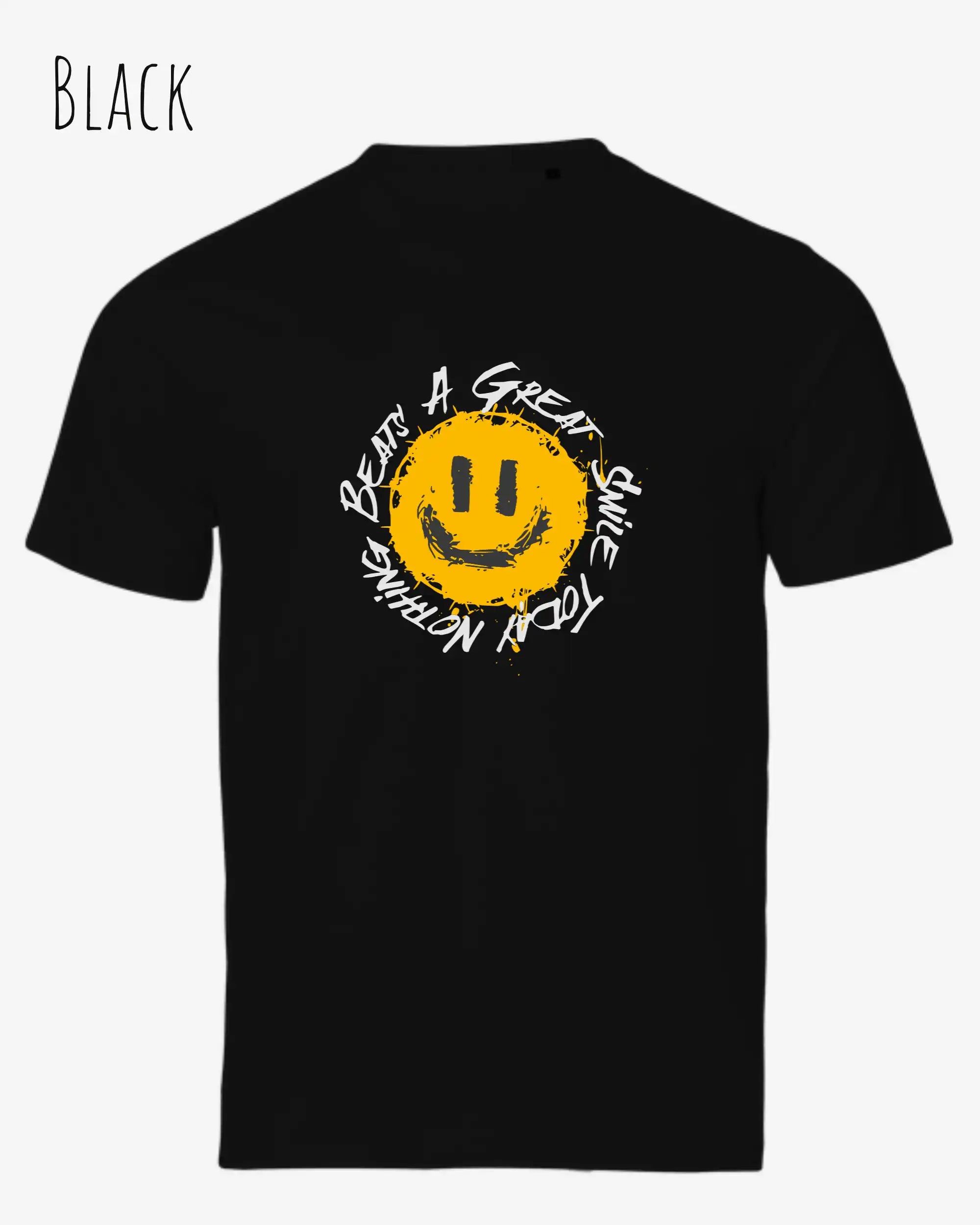 Das Bild zeigt  das Unisex oprganic t-shirt Tee Jays Urban Luxury Tee 1150  in der farbe black mit dem statement nothing beats a great smile today.