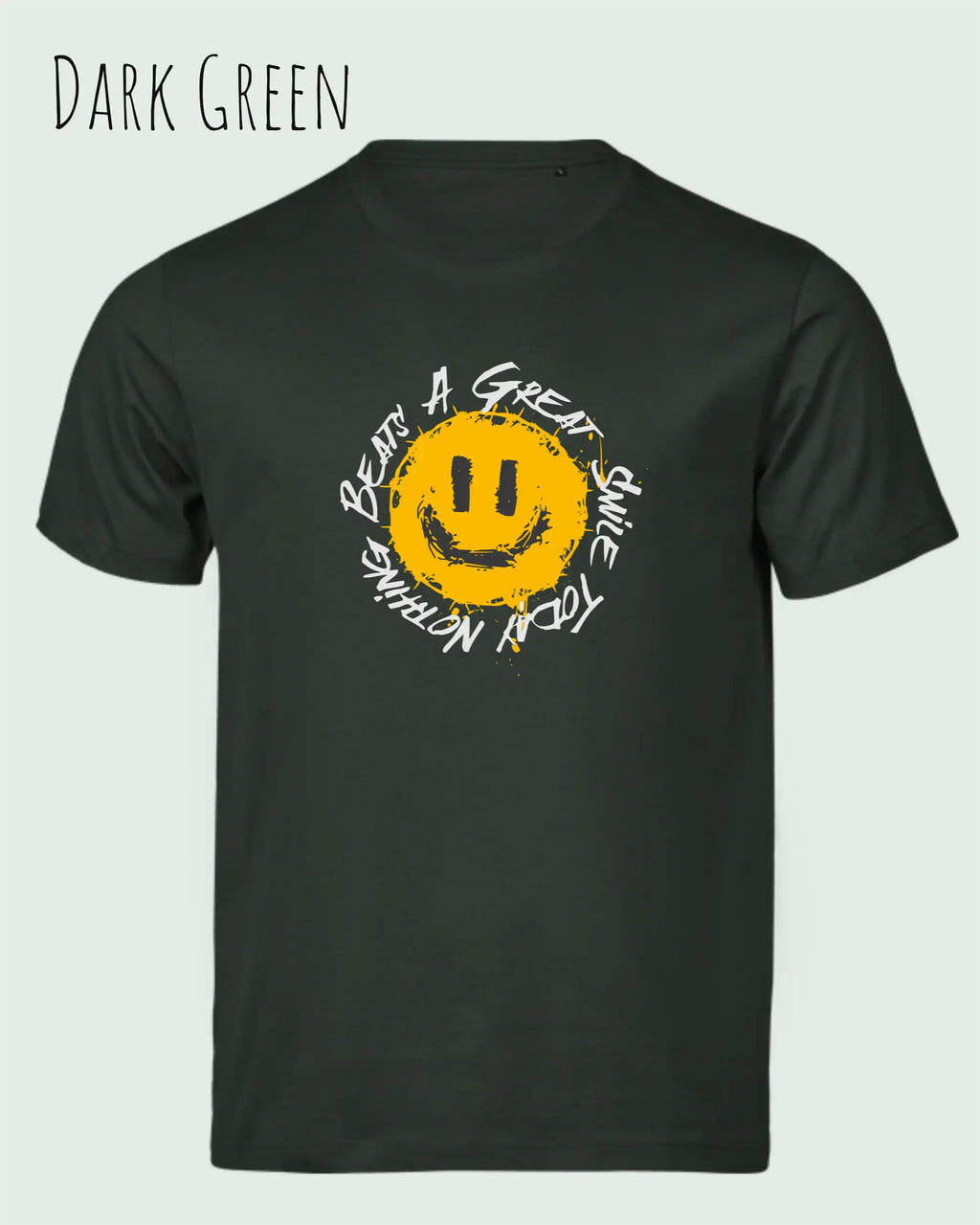 Das Bild zeigt  das Unisex oprganic t-shirt Tee Jays Urban Luxury Tee 1150  in der farbe dark green mit dem statement nothing beats a great smile today.