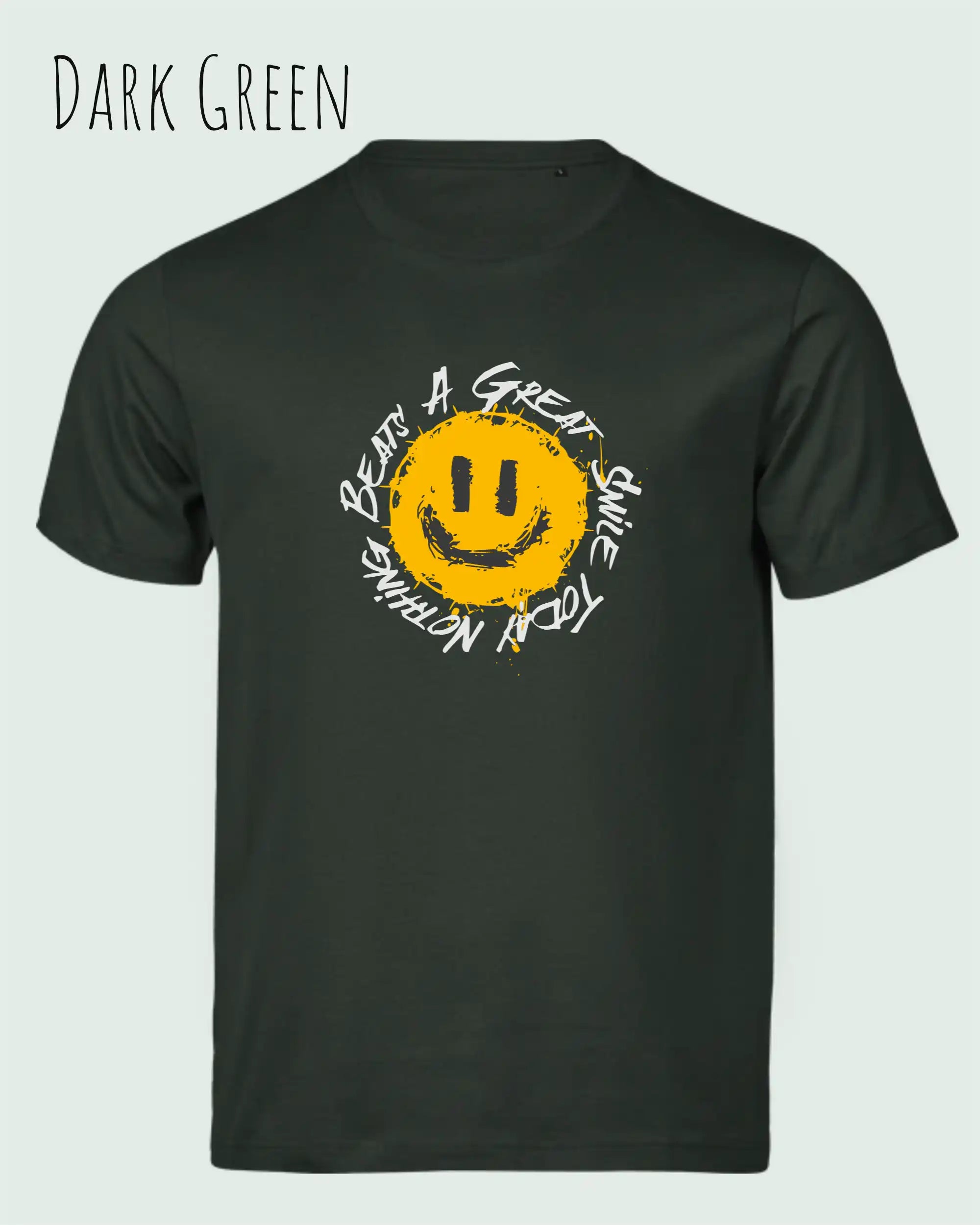 Das Bild zeigt  das Unisex oprganic t-shirt Tee Jays Urban Luxury Tee 1150  in der farbe dark green mit dem statement nothing beats a great smile today.