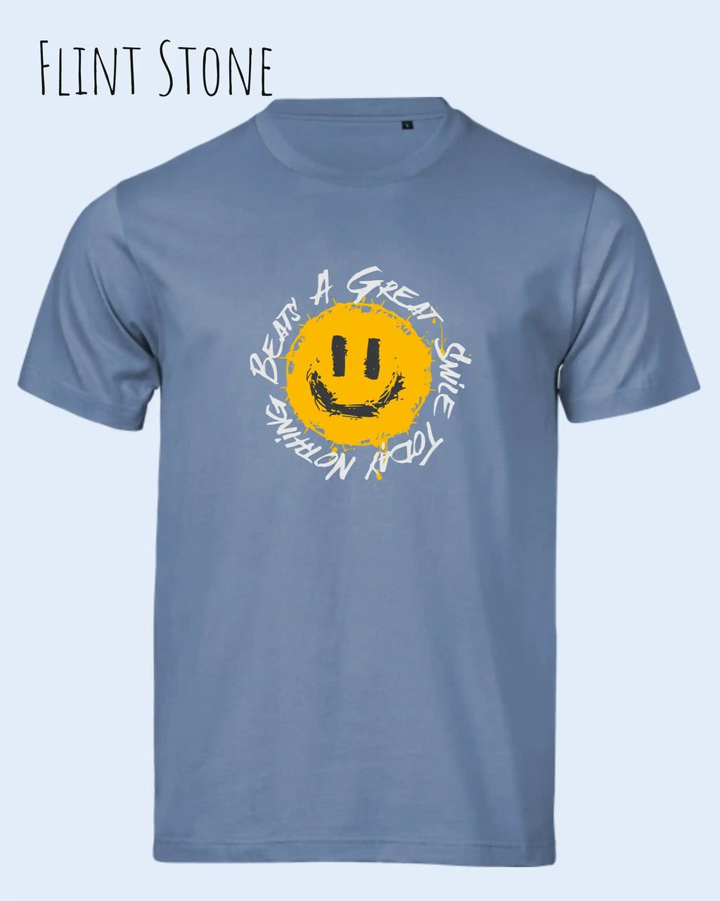 Das Bild zeigt  das Unisex oprganic t-shirt Tee Jays Urban Luxury Tee 1150  in der farbe flint stone mit dem statement nothing beats a great smile today.