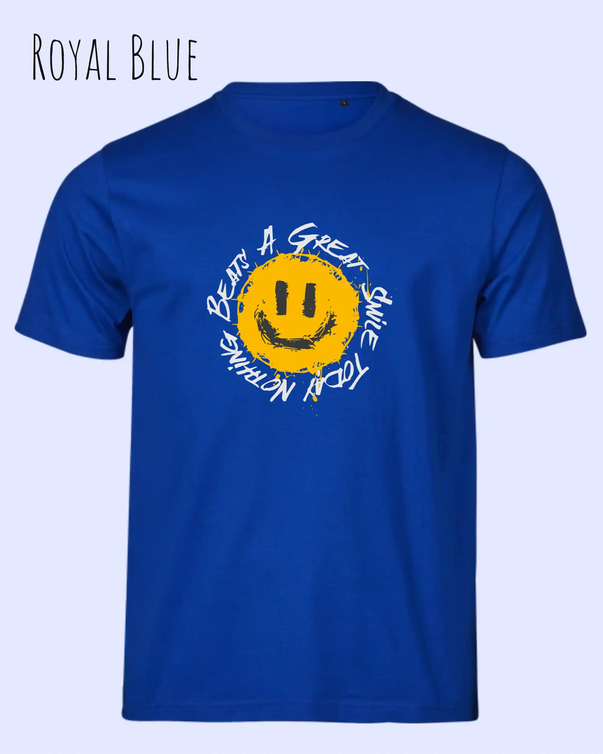 Das Bild zeigt  das Unisex oprganic t-shirt Tee Jays Urban Luxury Tee 1150  in der farbe royal blue mit dem statement nothing beats a great smile today.