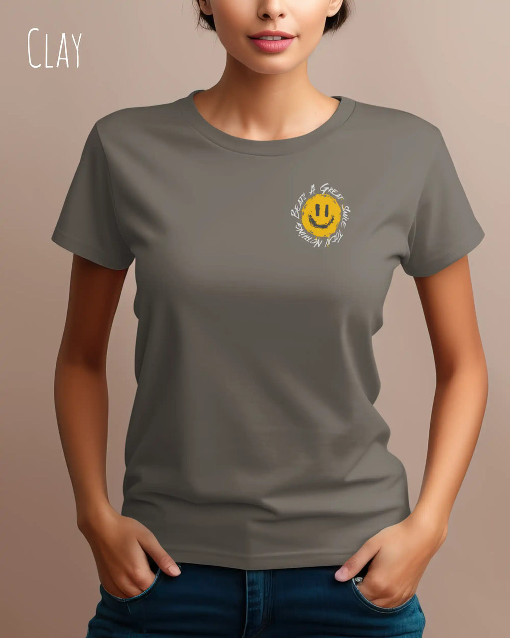 Bio Design-T‑Shirt – Feminine Fit – NOTHING BEATS A GREAT SMILE – Premium‑Baumwolle