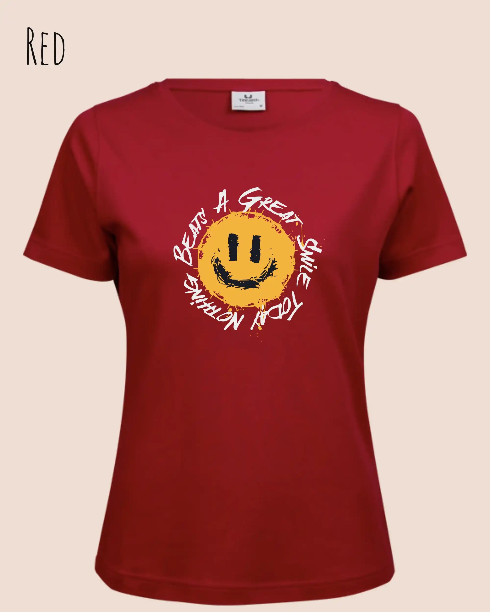 Bio Design-T‑Shirt – Feminine Fit – NOTHING BEATS A GREAT SMILE – Premium‑Baumwolle