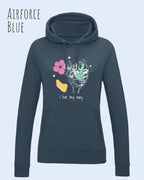 Das Bild zeigt DEN damen design hoodie JH001F von awdis in der Farbe AIRFORCE BLUE mit dem STATEMENT I LIVE MY WAY     